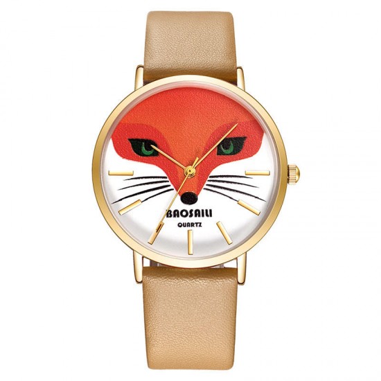 BAOSAILI BS1009 Fox Animal Wrist Watch Genuine Leather Strap Quartz Watch