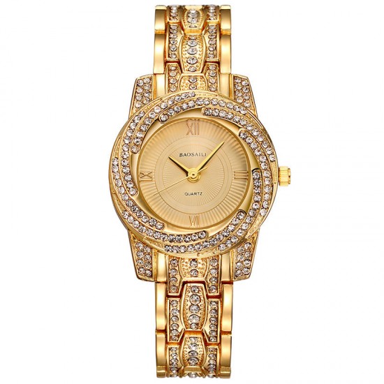 BAOSAILI BSL1030 Gold Plated Shining Quartz Watch Rhinestones Ladies Bracelet Watch