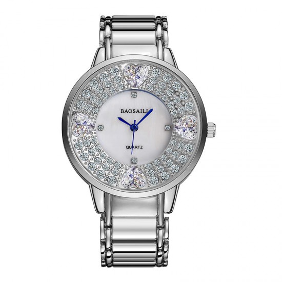 BAOSAILI BSL1036 Shining Ladies Wrist Watch Heart Imitation Diamond Quartz Watch