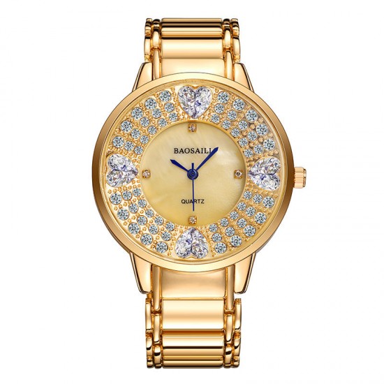 BAOSAILI BSL1036 Shining Ladies Wrist Watch Heart Imitation Diamond Quartz Watch