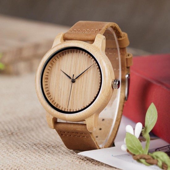 BOBO BIRD C-A15 Unisex Wrist Watch Casual Style Leather Strap Wood Quartz Watch