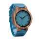 BOBO BIRD C28 Casual Style Wooden Watch Blue Genuine Leather Strap Quartz Watch