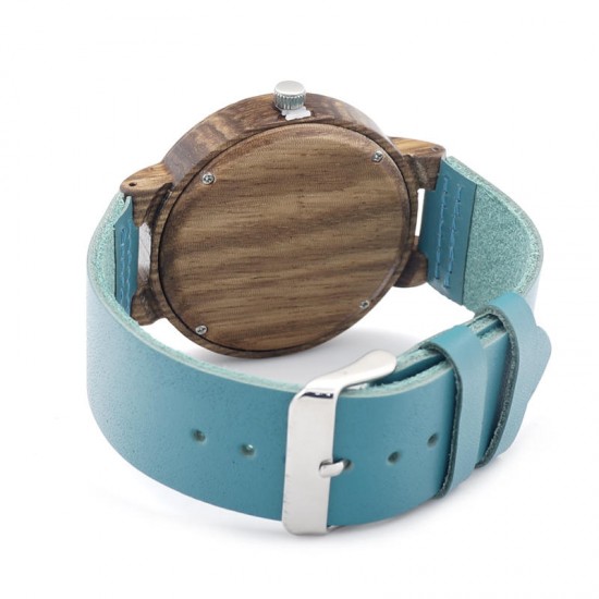 BOBO BIRD C28 Casual Style Wooden Watch Blue Genuine Leather Strap Quartz Watch