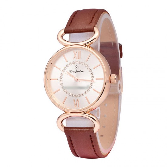 COMPADRE 3003L Life Waterproof Leather Band Women Watch Fashionable Casual Style Quartz Watch