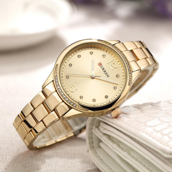 CURREN 9003 Crystal Casual Style Women Wrist Watch Stainless Steel Quartz Watches