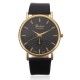 Casual Simple Face Gold Case PU Leather Men Women Wrist Watch