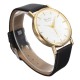 Casual Simple Face Gold Case PU Leather Men Women Wrist Watch