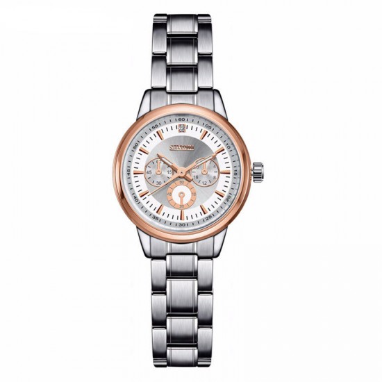 SINOBI 9285 Elegant  Women Wrist Watch Silver Case Stainless Steel Strap Quartz Watches