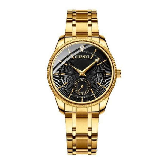 CHENXI CX-069A Gold Case Full Steel Couple Watch Waterproof Date Display Quartz Wrist Watch