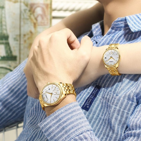 CHENXI CX-069A Gold Case Full Steel Couple Watch Waterproof Date Display Quartz Wrist Watch