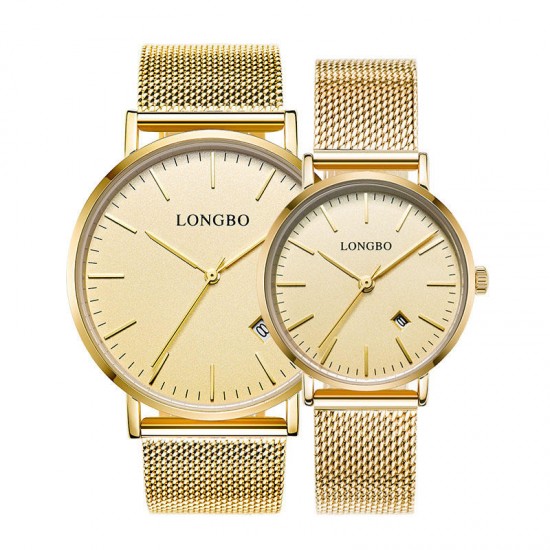 LONGBO 5009 Calendar Lovers Couple Watch Waterproof Alloy Case Fashion Simple Wrist Watch