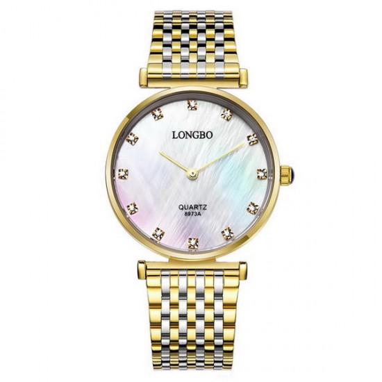 LONGBO 8973 Diamonds Casual Style Couple Watches Stainless Steel Strap Quartz Watch