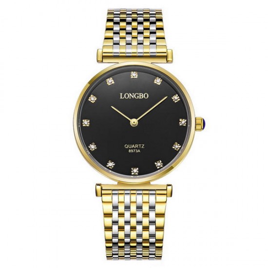 LONGBO 8973 Diamonds Casual Style Couple Watches Stainless Steel Strap Quartz Watch