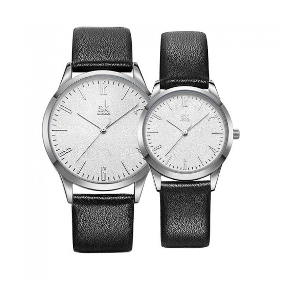 SHENGKE SK K9003 Couple Leather Simple Dial Elegant Ultra-thin Case Men Women Quartz Watch