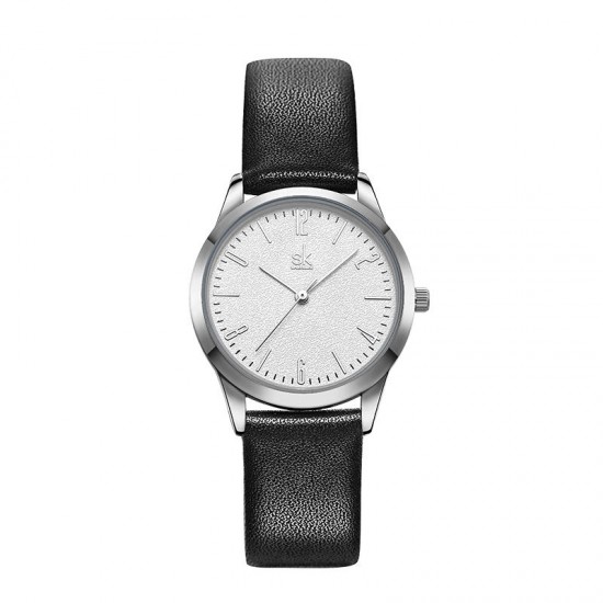 SHENGKE SK K9003 Couple Leather Simple Dial Elegant Ultra-thin Case Men Women Quartz Watch