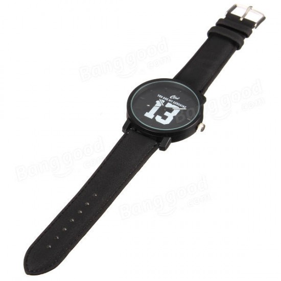 Casual Big Dial PU Leather Band Unisex Analog Watch
