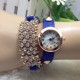 Casual Crystal Rivets Bracelet PU Leather Band Wrist Watch