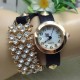 Casual Crystal Rivets Bracelet PU Leather Band Wrist Watch