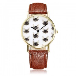 Casual Cute Cats Wear Glassess PU Leather Band Quartz Women Wrist Watch