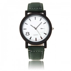 Casual Fashion Black Color Case PU Leather Band Analog Men Women Quartz Watch