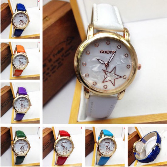 Casual Rhinestone Star Leather Band Wrist Watch