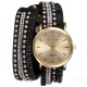 Casual Rivet Crystal Wrap Strap Analog Women Bracelet Watch