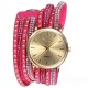 Casual Rivet Crystal Wrap Strap Analog Women Bracelet Watch