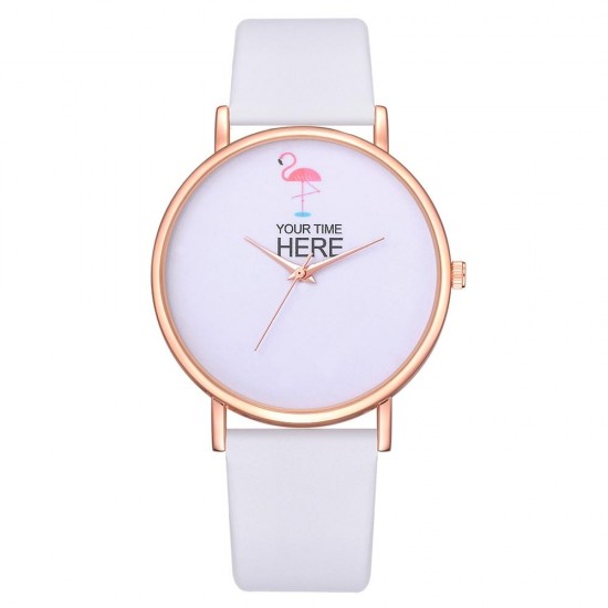 Casual Style Women Wrist Watch Rose Gold Case Leather Strap Quartz Watch