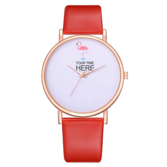 Casual Style Women Wrist Watch Rose Gold Case Leather Strap Quartz Watch