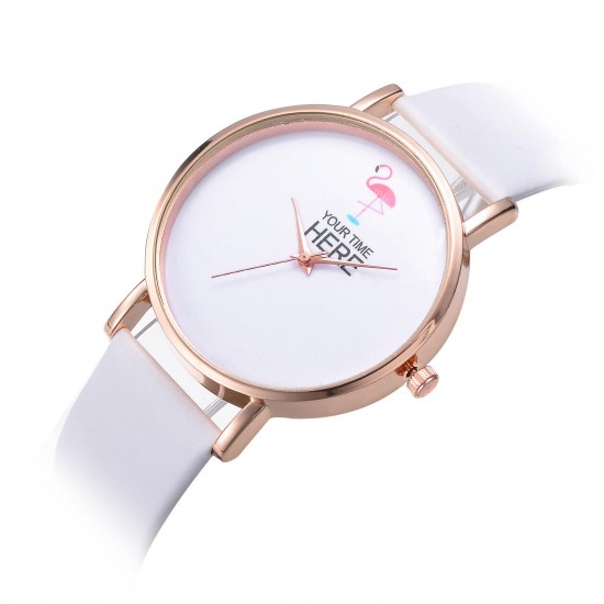 Casual Style Women Wrist Watch Rose Gold Case Leather Strap Quartz Watch