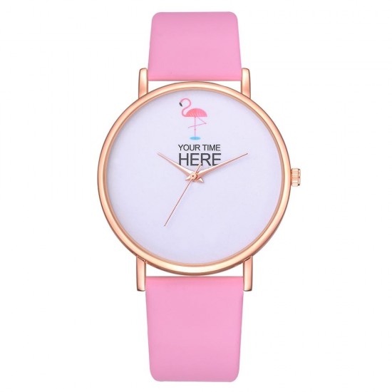 Casual Style Women Wrist Watch Rose Gold Case Leather Strap Quartz Watch