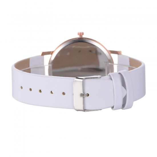 Casual Style Women Wrist Watch Rose Gold Case Leather Strap Quartz Watch