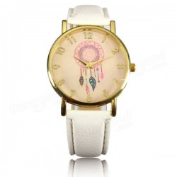 Casual Women Dreamcather Feather PU Leather Band Quartz Wrist Watch
