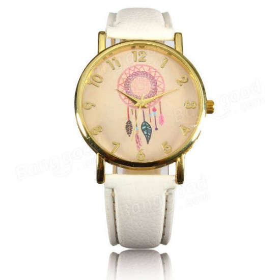 Casual Women Dreamcather Feather PU Leather Band Quartz Wrist Watch