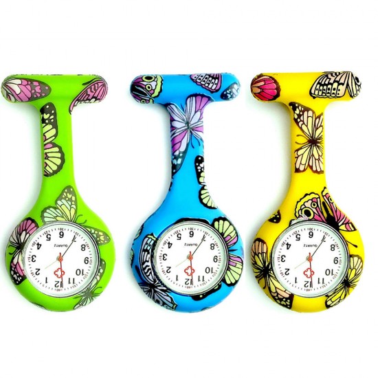 Butterfly Pattern Nurse Watch  Colorful Silicone Pocket Watch Doctor Fob Watch