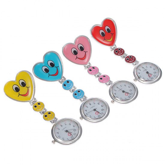 Cartoon Heart Smile Face Nurse Watch Clip On Fob Brooch Hanging Pocket Watch