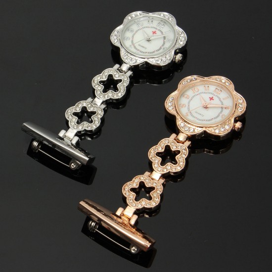 Crystal Flower Dial Doctor Nurse Watch Clip-on Stainless Steel Pocket Watches