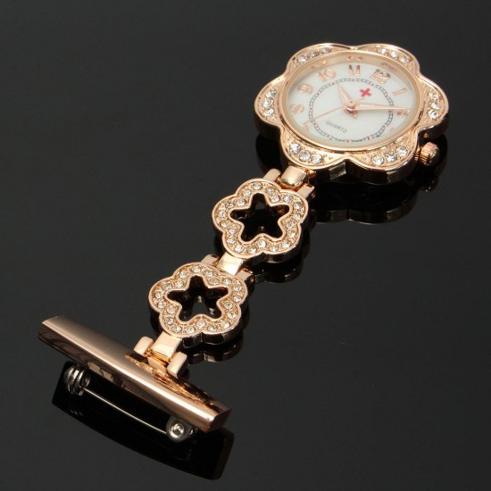 Crystal Flower Dial Doctor Nurse Watch Clip-on Stainless Steel Pocket Watches