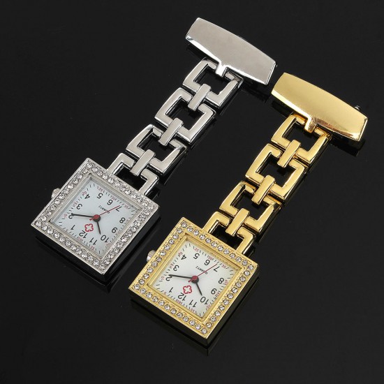 Crystal Square Nurse Watch Stainless Steel Strap Quartz Watch Pendant Pocket Watch