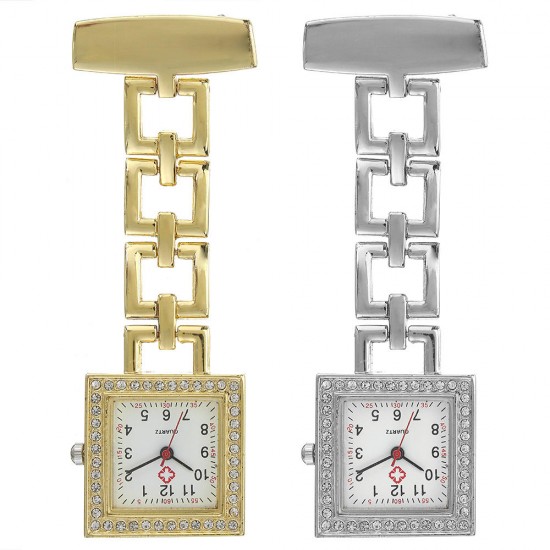Crystal Square Nurse Watch Stainless Steel Strap Quartz Watch Pendant Pocket Watch