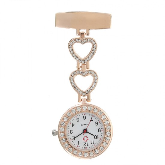 Luxury Stainless Steel Strap Crystal Heart Dial Quartz Fob Medical Nurse Pocket Watch