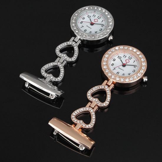 Luxury Stainless Steel Strap Crystal Heart Dial Quartz Fob Medical Nurse Pocket Watch