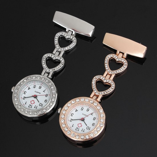 Luxury Stainless Steel Strap Crystal Heart Dial Quartz Fob Medical Nurse Pocket Watch