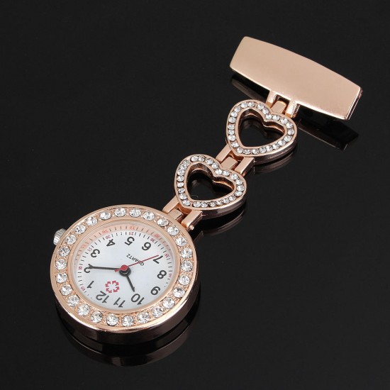 Luxury Stainless Steel Strap Crystal Heart Dial Quartz Fob Medical Nurse Pocket Watch