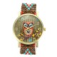 Custom Folk Style Cartoon Owl Pattern Alloy Case Cute Casual Women Quartz Wrist Watch