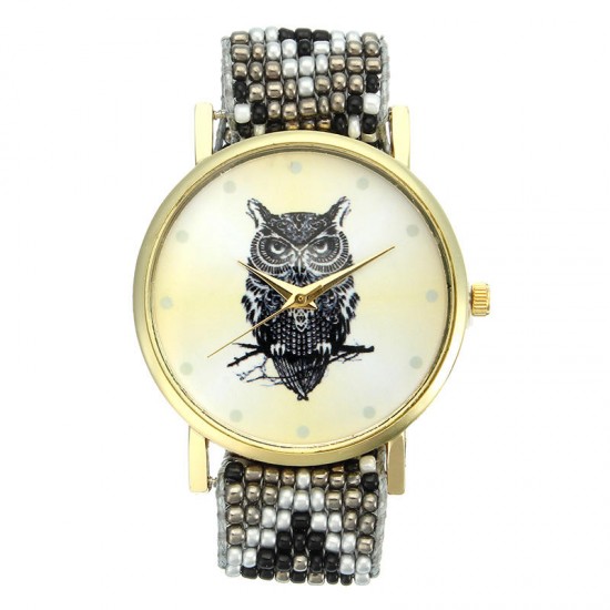 Custom Folk Style Cartoon Owl Pattern Alloy Case Cute Casual Women Quartz Wrist Watch