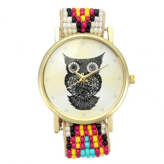 Custom Folk Style Cartoon Owl Pattern Alloy Case Cute Casual Women Quartz Wrist Watch