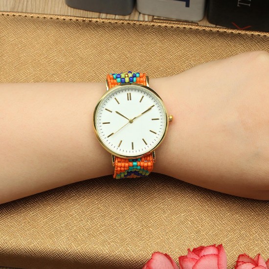 Custom Folk Women Watch Alloy Case Knitted fabric Strap Casual Retro Quartz Wrist Watch