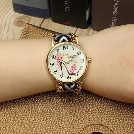 Custom Folk Women Watch High Heels Pattern Alloy Case Casual Retro Quartz Wrist Watch