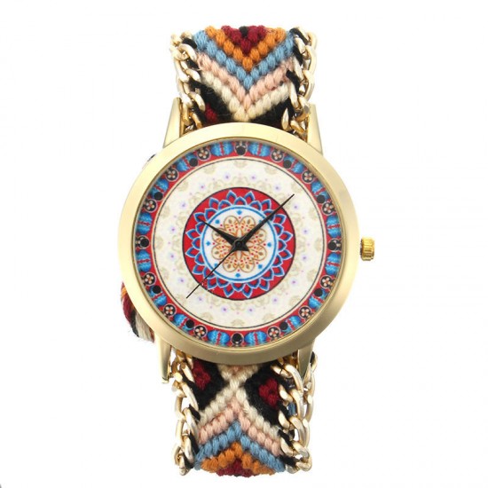 Custom Folk Women Watch Kaleidoscope Pattern Alloy Case Casual Retro Quartz Wrist Watch